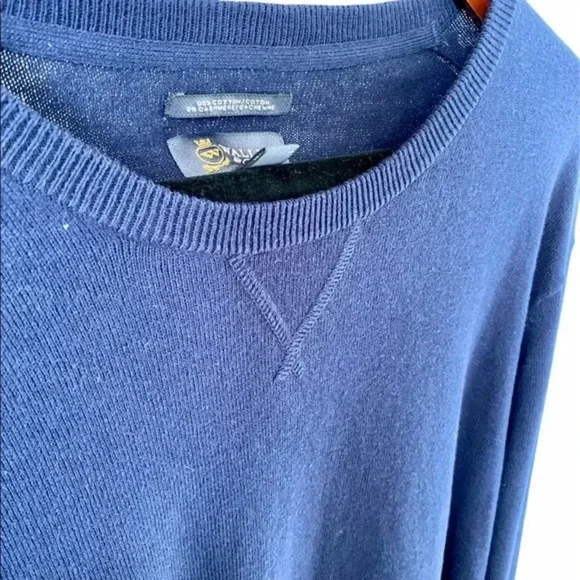 Wallin & Brothers Blue Classic Crew Neck Cashmere Cotton Sweater XL - Picture 6 of 6